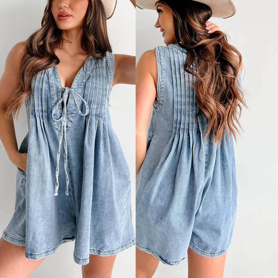 Women's Sleeveless Pleated Denim Bodysuit