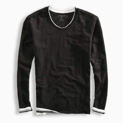 Men’s V-Neck Cotton Long-Sleeved Shirt