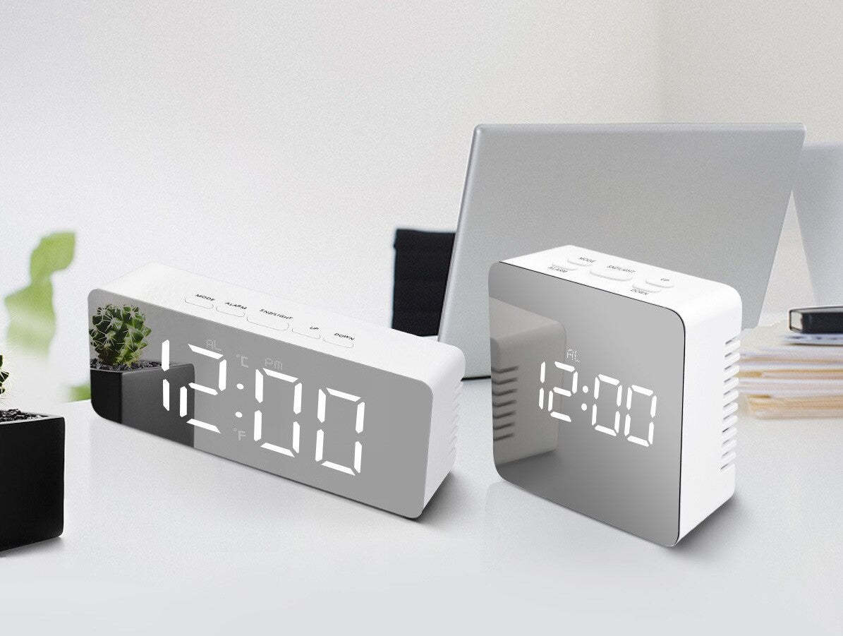 Digital Alarm Clock Smart Mirror Desktop Bedside Nightlight