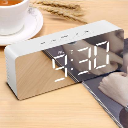 Digital Alarm Clock Smart Mirror Desktop Bedside Nightlight