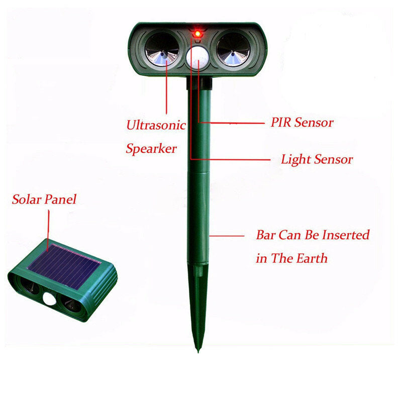 Ultrasonic Solar Power Pest Dog Repeller Repellent Cat Dog