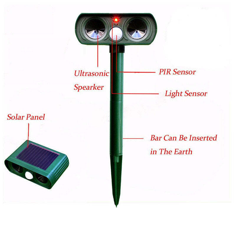 Ultrasonic Solar Power Pest Dog Repeller Repellent Cat Dog