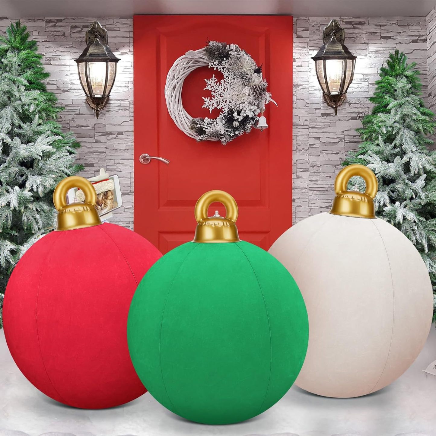 24 Inch Giant Velvet Christmas Inflatable Ball Ornament
