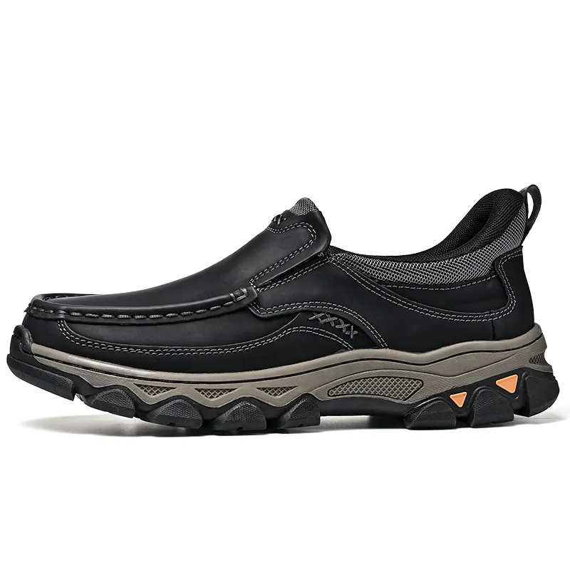 2025 New Men's Hands-Free Genuine Leather Slip On Loafers Black