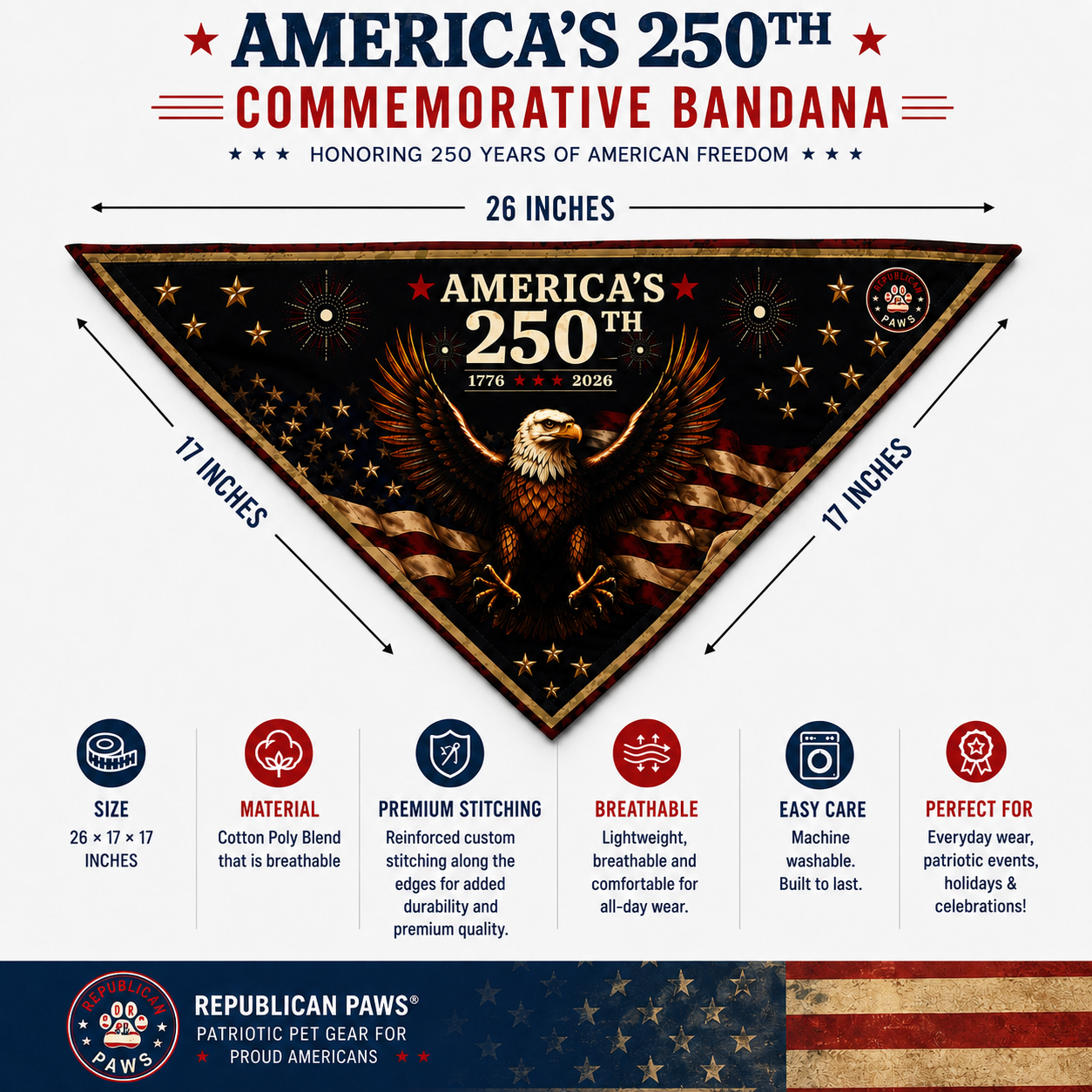 🦅 America’s 250th Anniversary Commemorative Pet Bandana