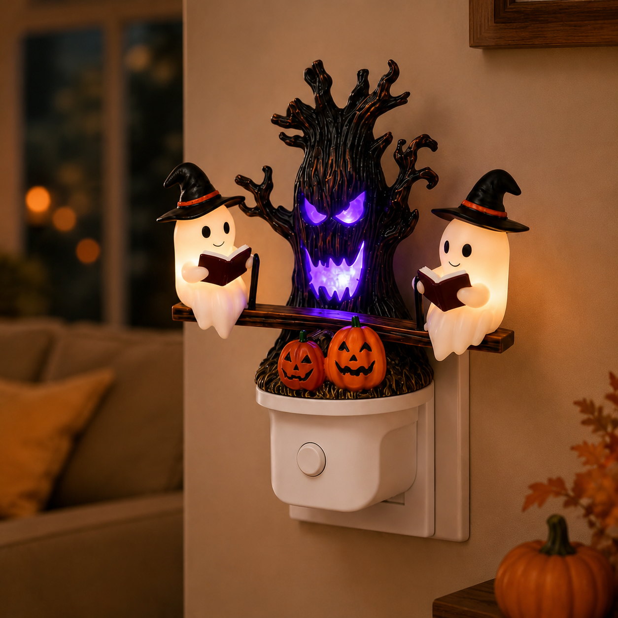 👻💡 Halloween Tree Ghost LED Night Light – Spooky Reading Ghost Table Decor
