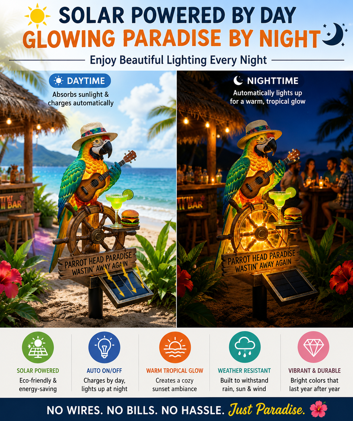 🔥Last Day 70% OFF🔥 - 🌴 Solar-Powered Parrot Garden Light – “Wastin' Away Again”