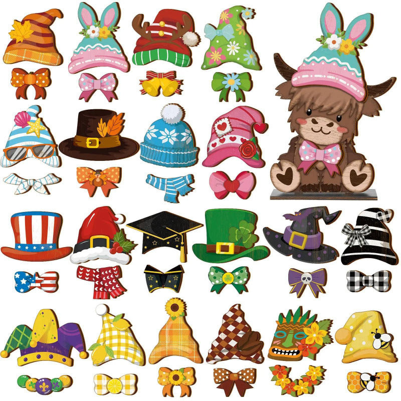 🐾LAST DAY 50% OFF - Interchangeable Seasonal Animal Wooden Decor Set