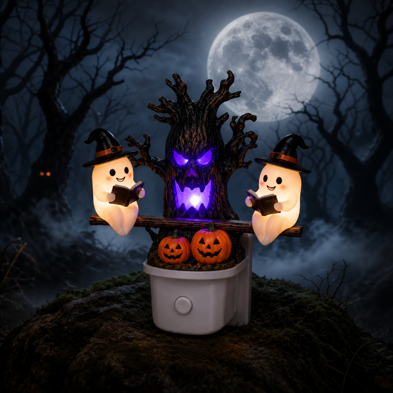 👻💡 Halloween Tree Ghost LED Night Light – Spooky Reading Ghost Table Decor