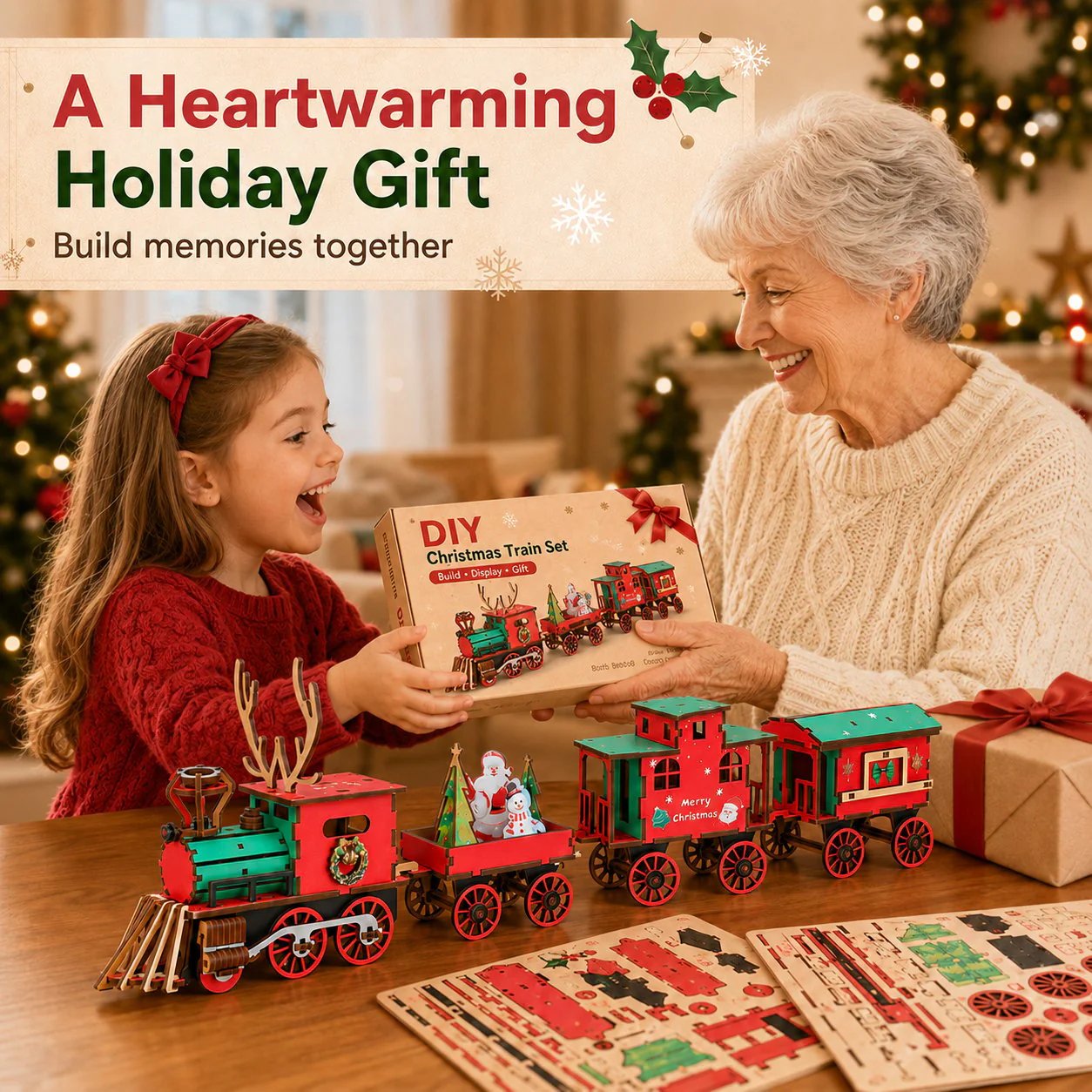 🚂LAST DAY 50% OFF❄️DIY Christmas Wooden Train Set 3D Assembly Puzzle Kit