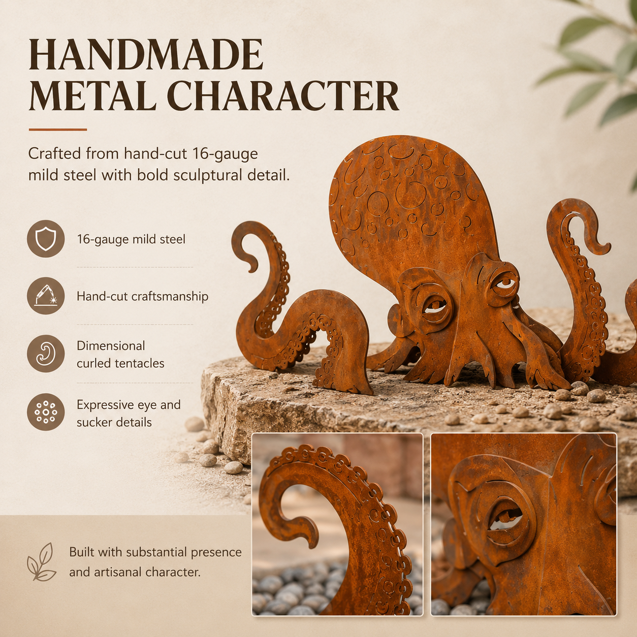Rust Patina Giant Squid Garden Sculpture