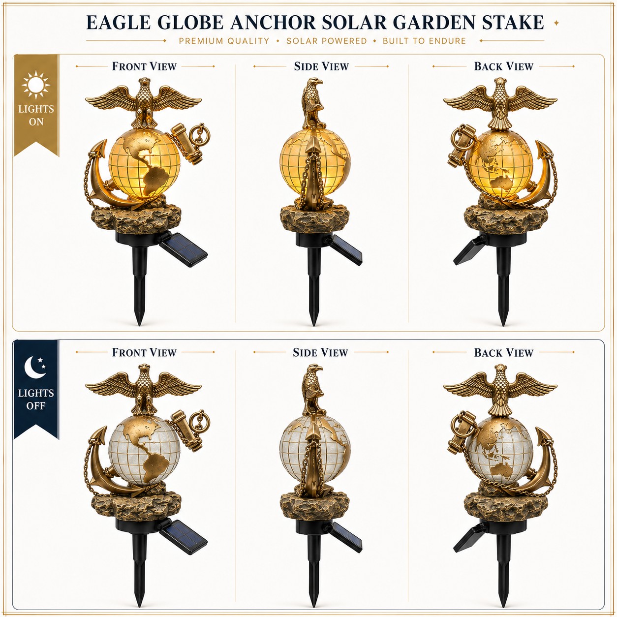 USMC Eagle Globe Anchor Solar Garden Stake
