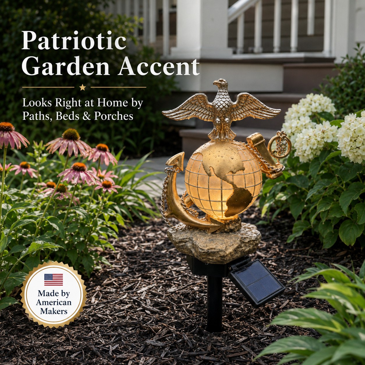 USMC Eagle Globe Anchor Solar Garden Stake