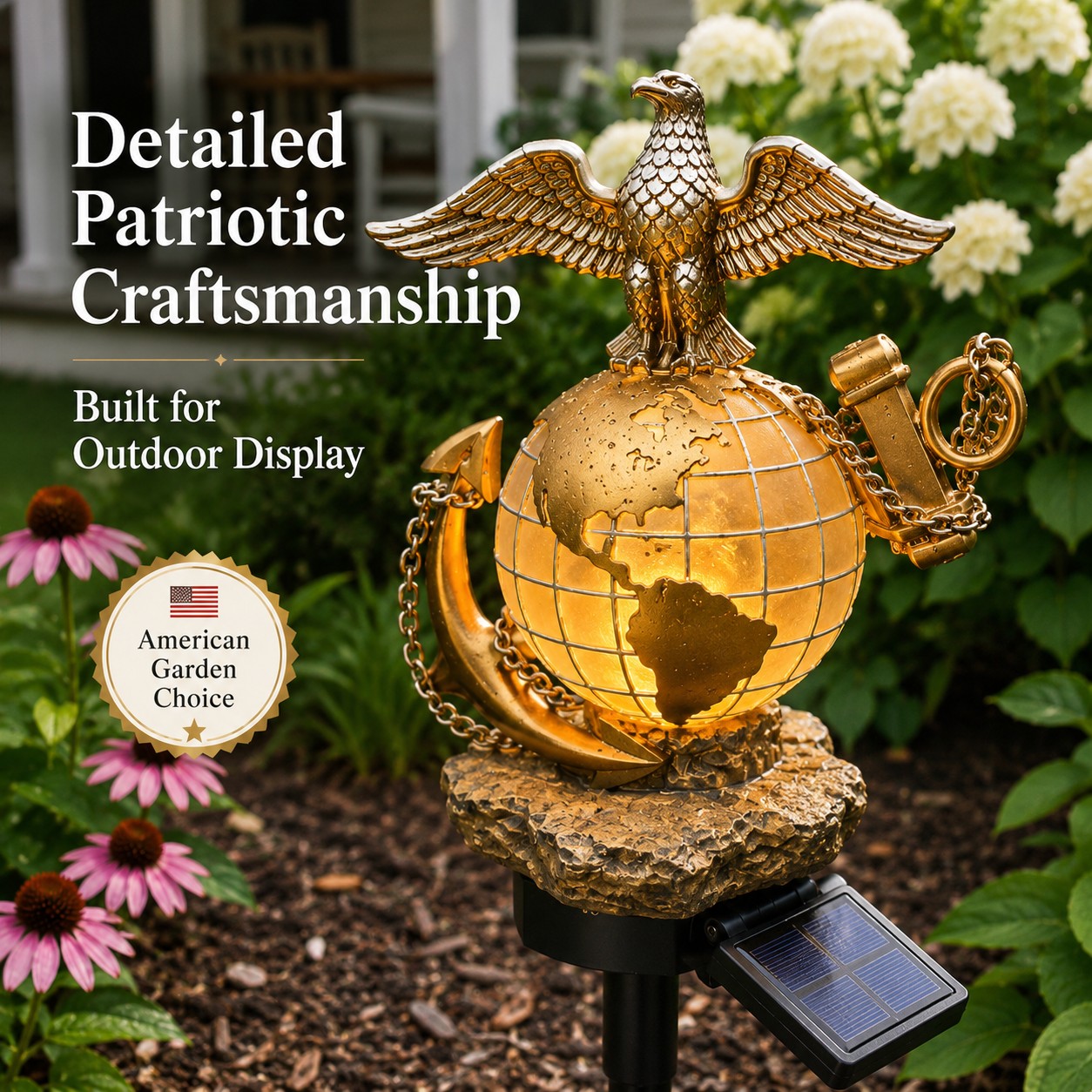 USMC Eagle Globe Anchor Solar Garden Stake