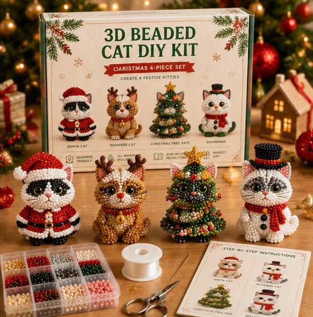 🐱✨ Create Your Own 3D Beaded Christmas Cats | Beginner-Friendly DIY Kit🎁Buy 2 | FREE Shipping