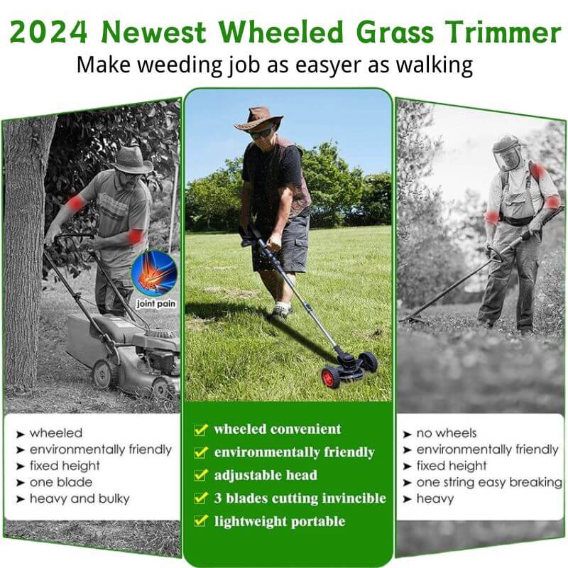 &nbsp;Cordless design for easy portabilityRetractable, the length can be stretched 40-53 inch（100-135cm）Preventing back, shoulder and neck painDoes not use any fuel, thus saving resources and money and being environmentally friendlyMulti-angle adjustment of the cutting headEasy to operate