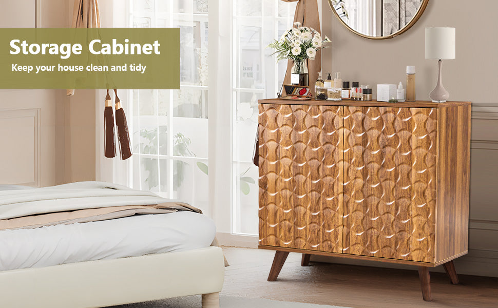 Modern Sideboard Buffet Cabinet with Scandinavian Fluted Door image 2
