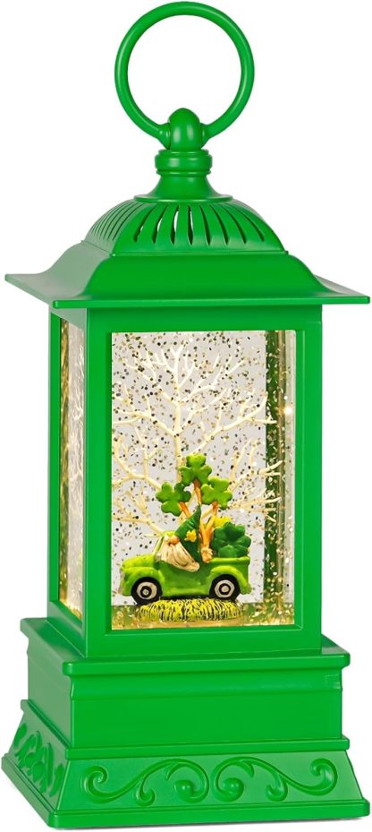 St. Patrick's Day Gnome Snow Globe Lantern, Green Lucky Shamrock Truck Gnomes Light Up Snow Globe with Swirling Glitter, St Patricks Day Decor for Party Home Table Decorations Supplies