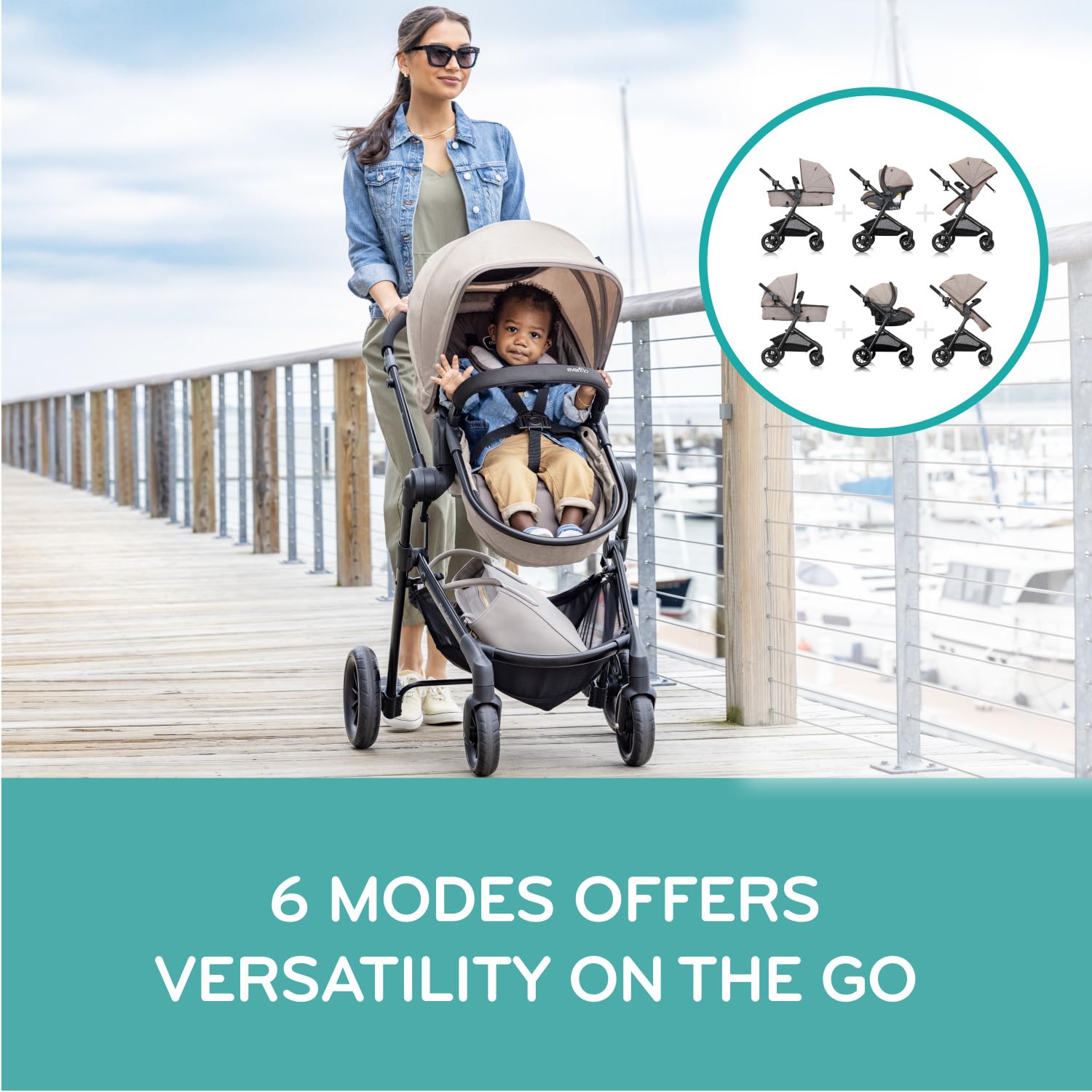 Evenflo Pivot Modular Travel System with LiteMax Infant Car Seat with Anti-Rebound Bar (Casual Gray)
