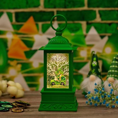 St. Patrick's Day Gnome Snow Globe Lantern, Green Lucky Shamrock Truck Gnomes Light Up Snow Globe with Swirling Glitter, St Patricks Day Decor for Party Home Table Decorations Supplies