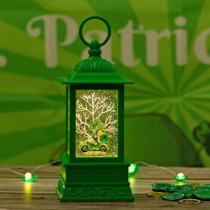 St. Patrick's Day Gnome Snow Globe Lantern, Green Lucky Shamrock Truck Gnomes Light Up Snow Globe with Swirling Glitter, St Patricks Day Decor for Party Home Table Decorations Supplies