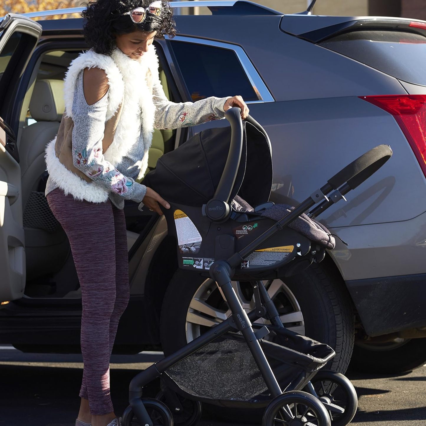 Evenflo Pivot Modular Travel System with LiteMax Infant Car Seat with Anti-Rebound Bar (Casual Gray)