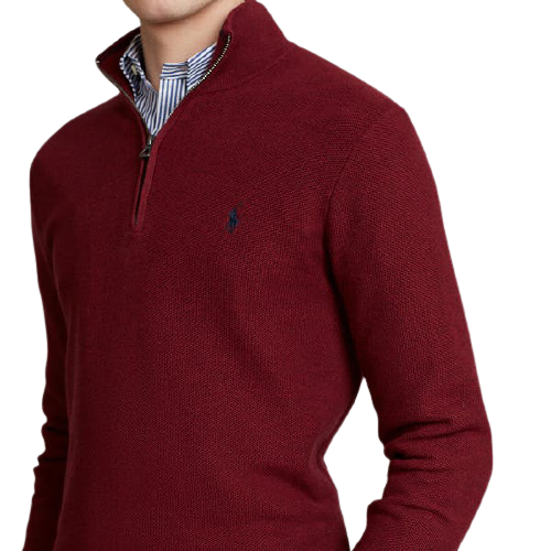 Zip Neck Cotton Pullover - Vintage Port Red