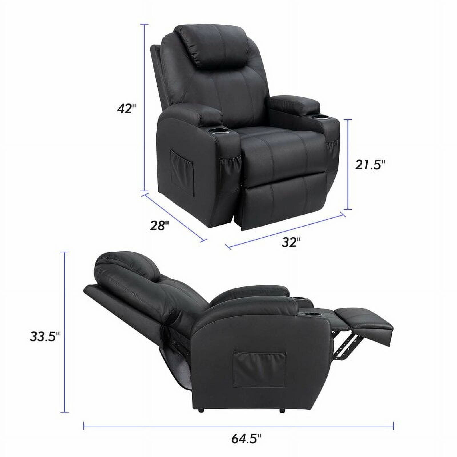 Power Lift Recliner Chair with Massage and Heating Functions, PU Leather Sofa with Remote Control and Two Cup Holders, Suitable for Living Room