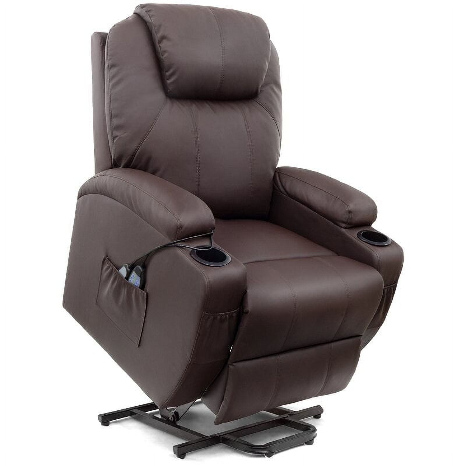 Power Lift Recliner Chair with Massage and Heating Functions, PU Leather Sofa with Remote Control and Two Cup Holders, Suitable for Living Room