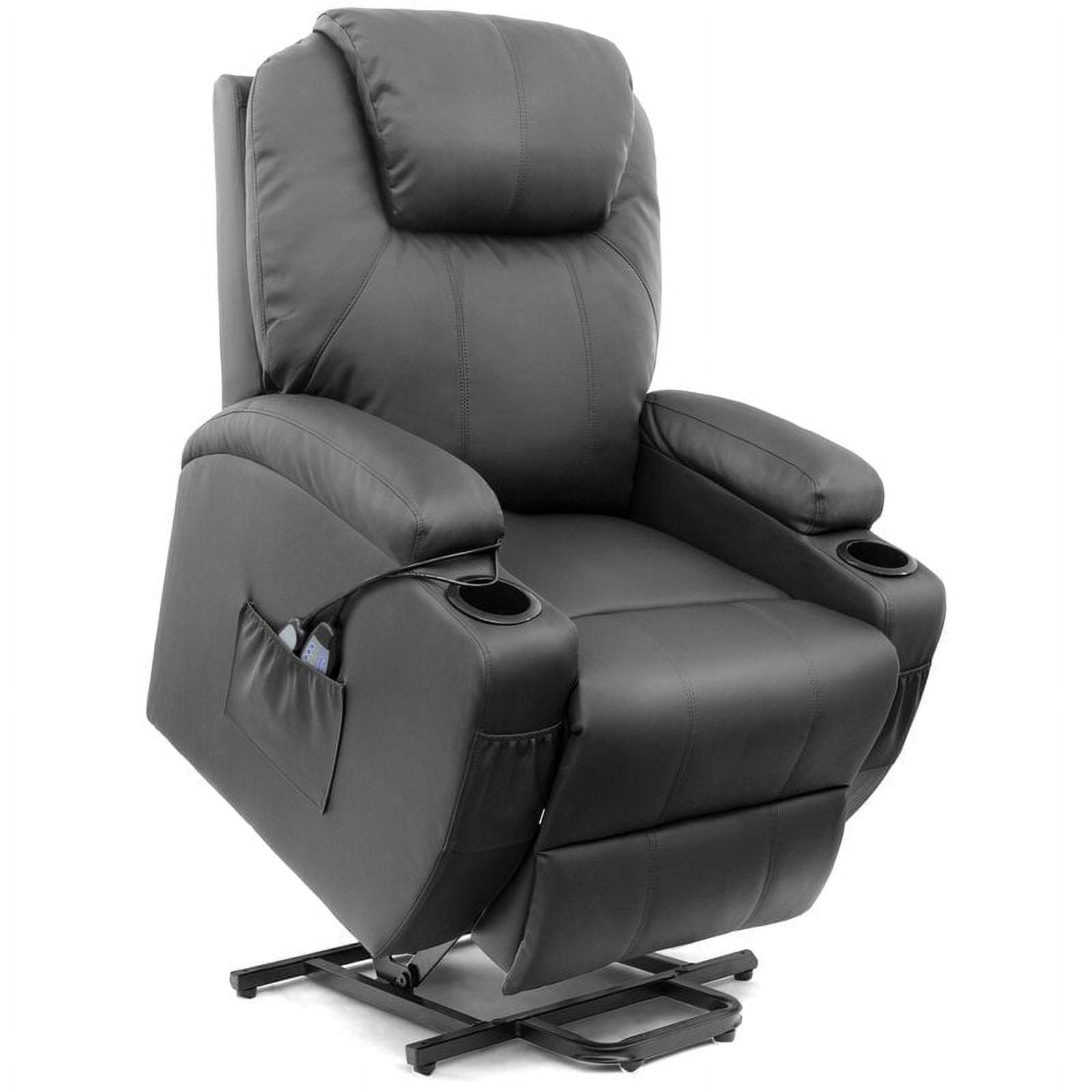 Power Lift Recliner Chair with Massage and Heating Functions, PU Leather Sofa with Remote Control and Two Cup Holders, Suitable for Living Room