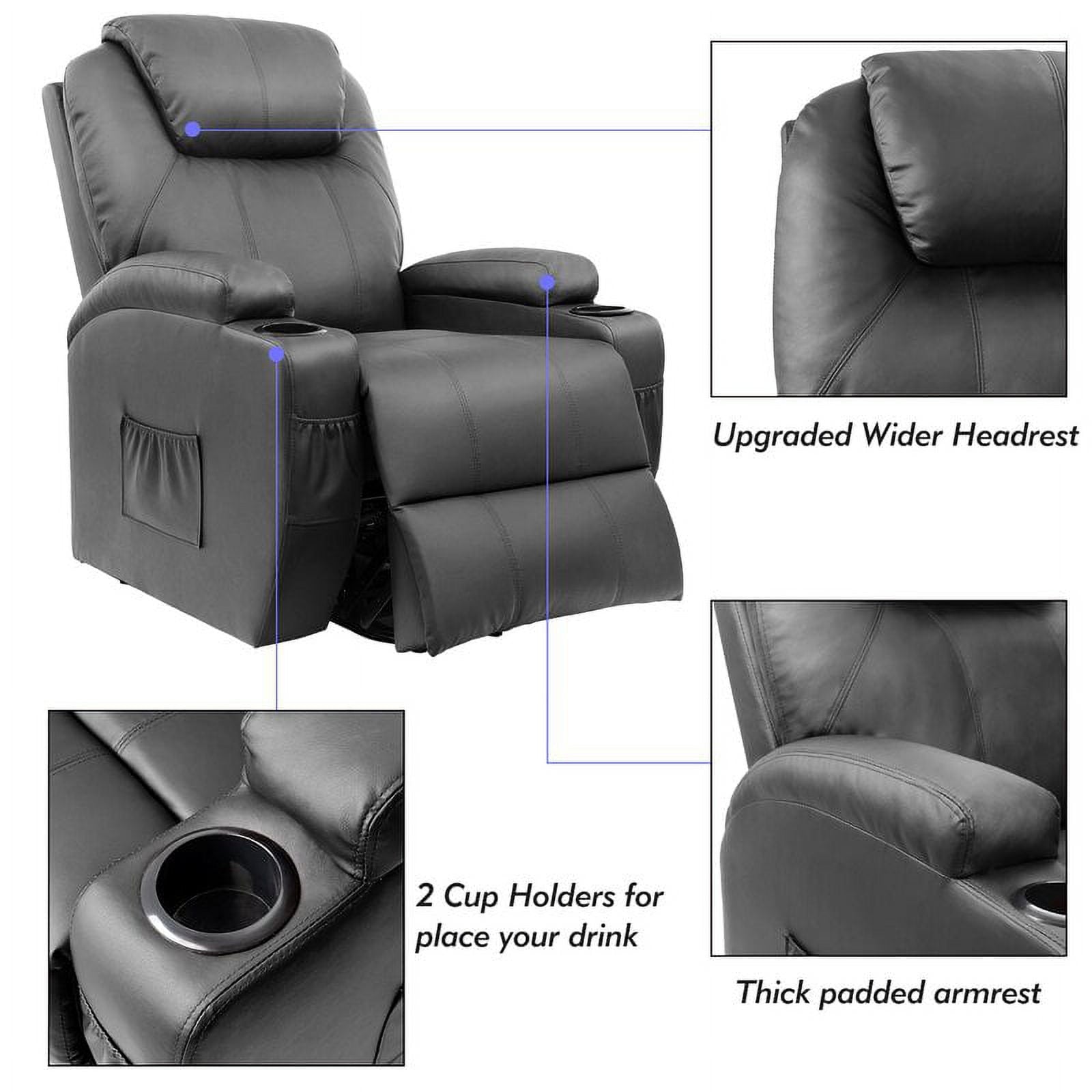 Power Lift Recliner Chair with Massage and Heating Functions, PU Leather Sofa with Remote Control and Two Cup Holders, Suitable for Living Room