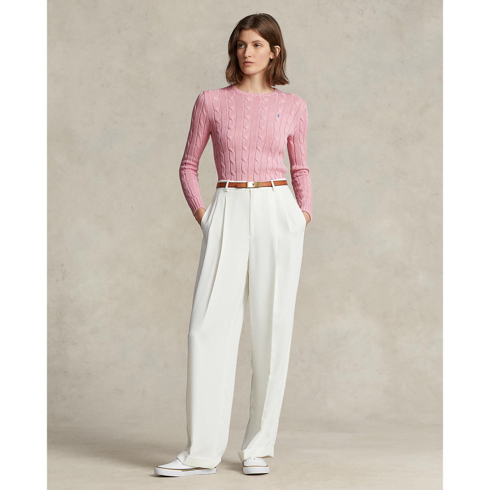 Polo Ralthtph Lauthtren - Julianna Cable-Knit Cotton Crewneck Sweater - Carmel Pink