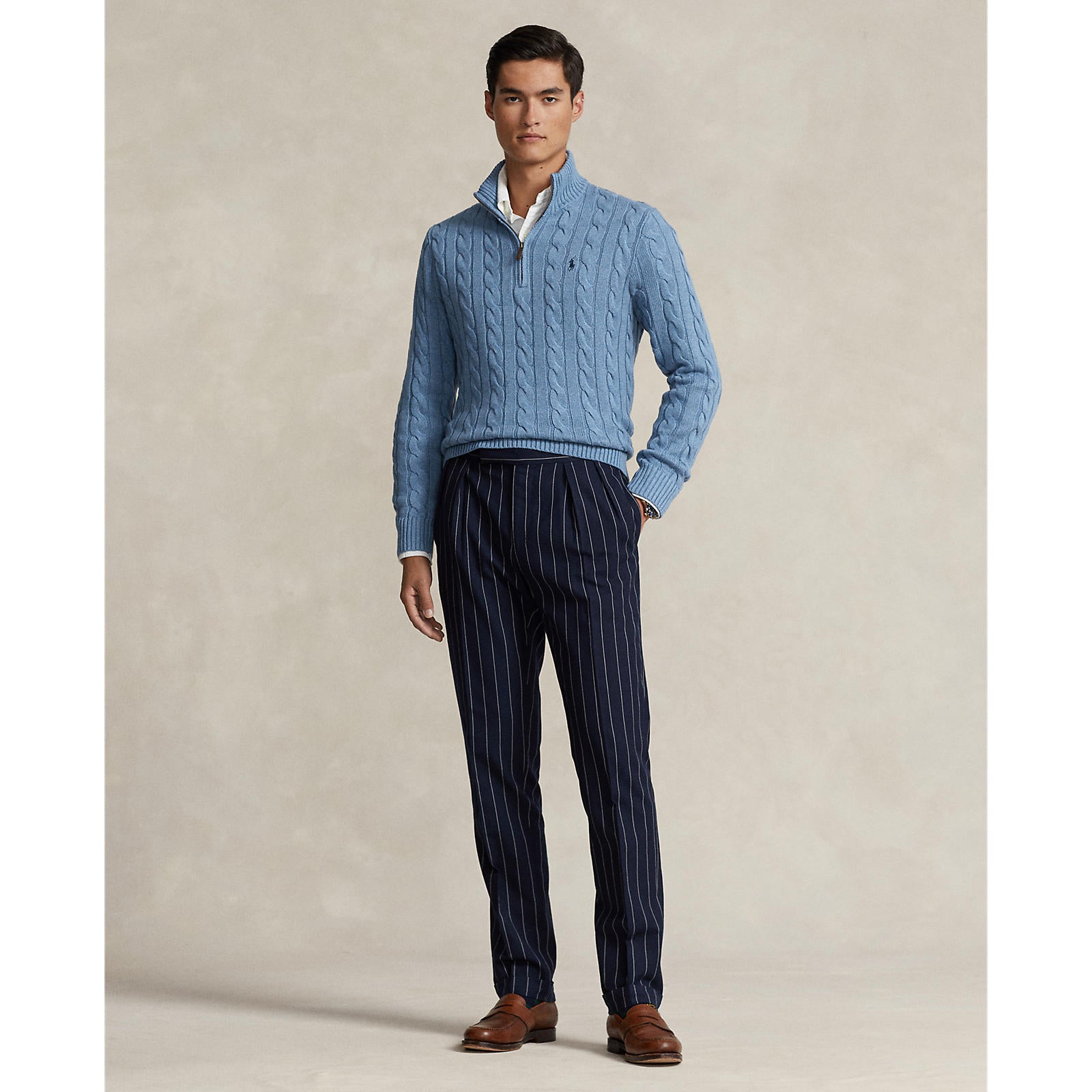 Polo Ralthtph Lauthtren - Cable Knit Cotton Sweater - Sky Blue Heather