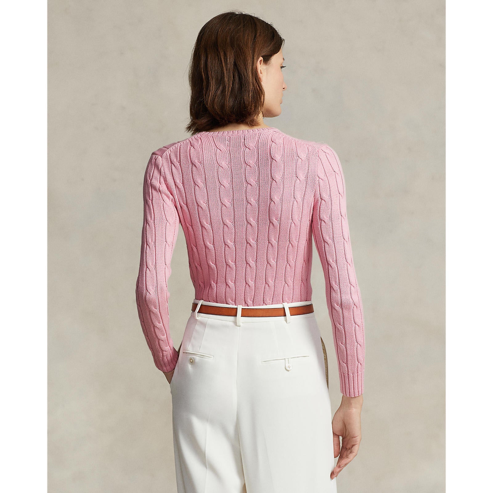 Polo Ralthtph Lauthtren - Julianna Cable-Knit Cotton Crewneck Sweater - Carmel Pink