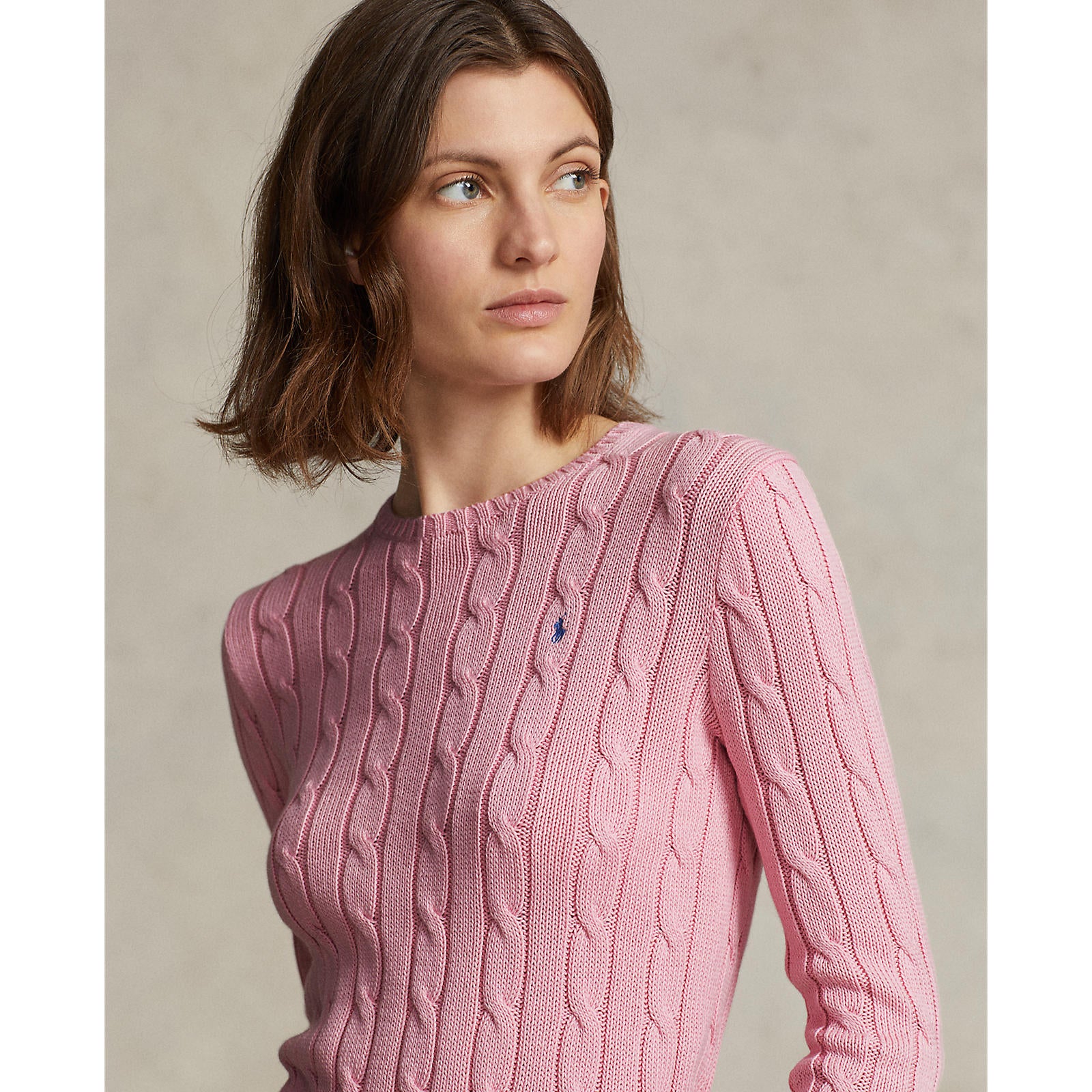 Polo Ralthtph Lauthtren - Julianna Cable-Knit Cotton Crewneck Sweater - Carmel Pink