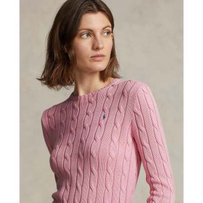 Polo Ralthtph Lauthtren - Julianna Cable-Knit Cotton Crewneck Sweater - Carmel Pink