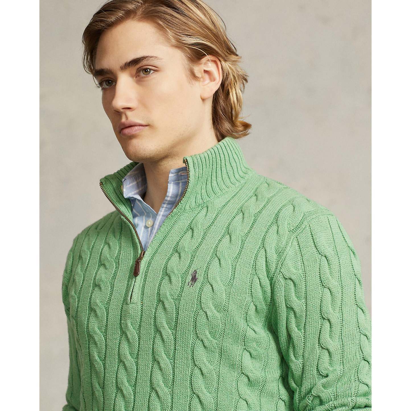 Polo Ralthtph Lauthtren - Cable Knit Cotton Sweater - Green Heather