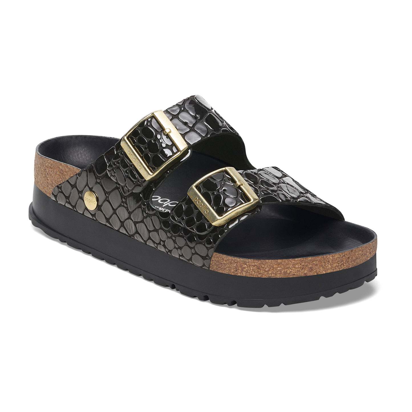 Arizona Flex Platform Shiny Croc Black Embossed Patent Leather