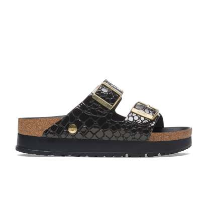 Arizona Flex Platform Shiny Croc Black Embossed Patent Leather