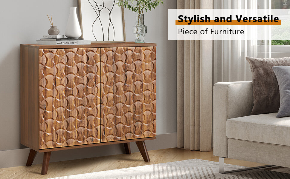 Modern Sideboard Buffet Cabinet with Scandinavian Fluted Door image 4