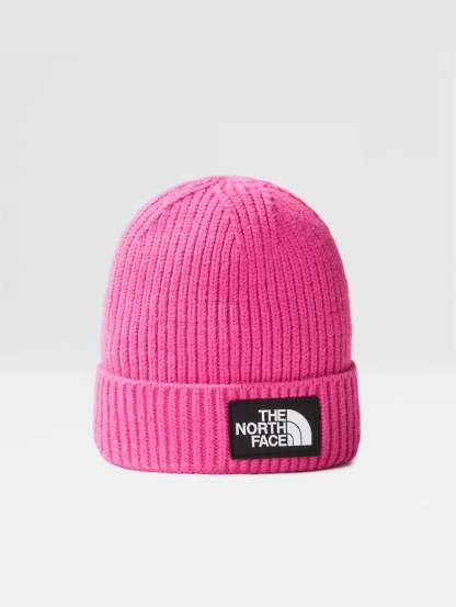 Ribbed Knit Beanie with Pink Logo