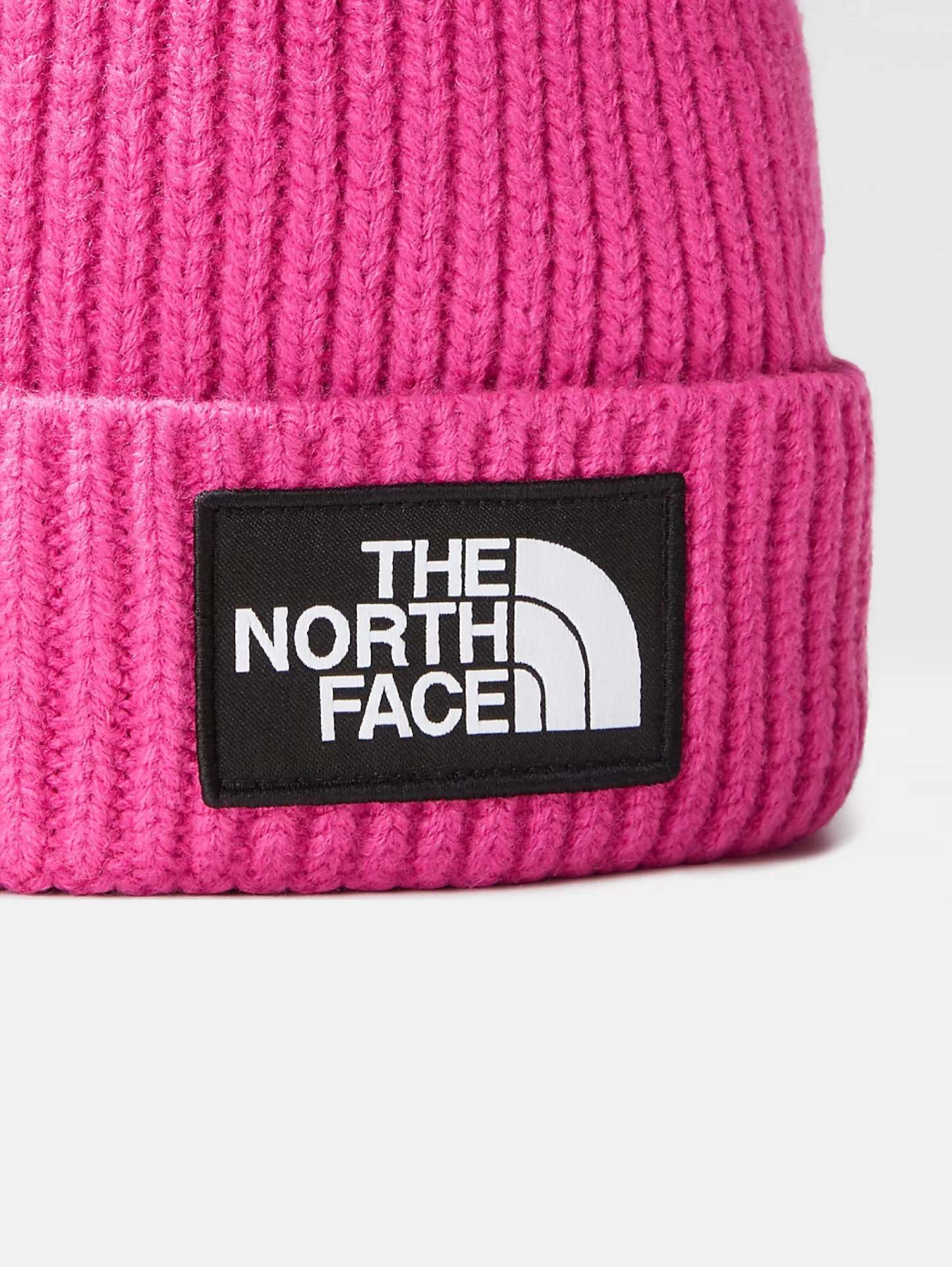 Ribbed Knit Beanie with Pink Logo