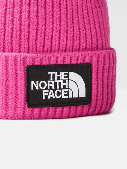 Ribbed Knit Beanie with Pink Logo