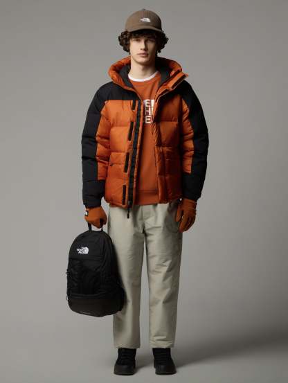 Color Block Himalayan Earth/Black Hooded Down Jacket