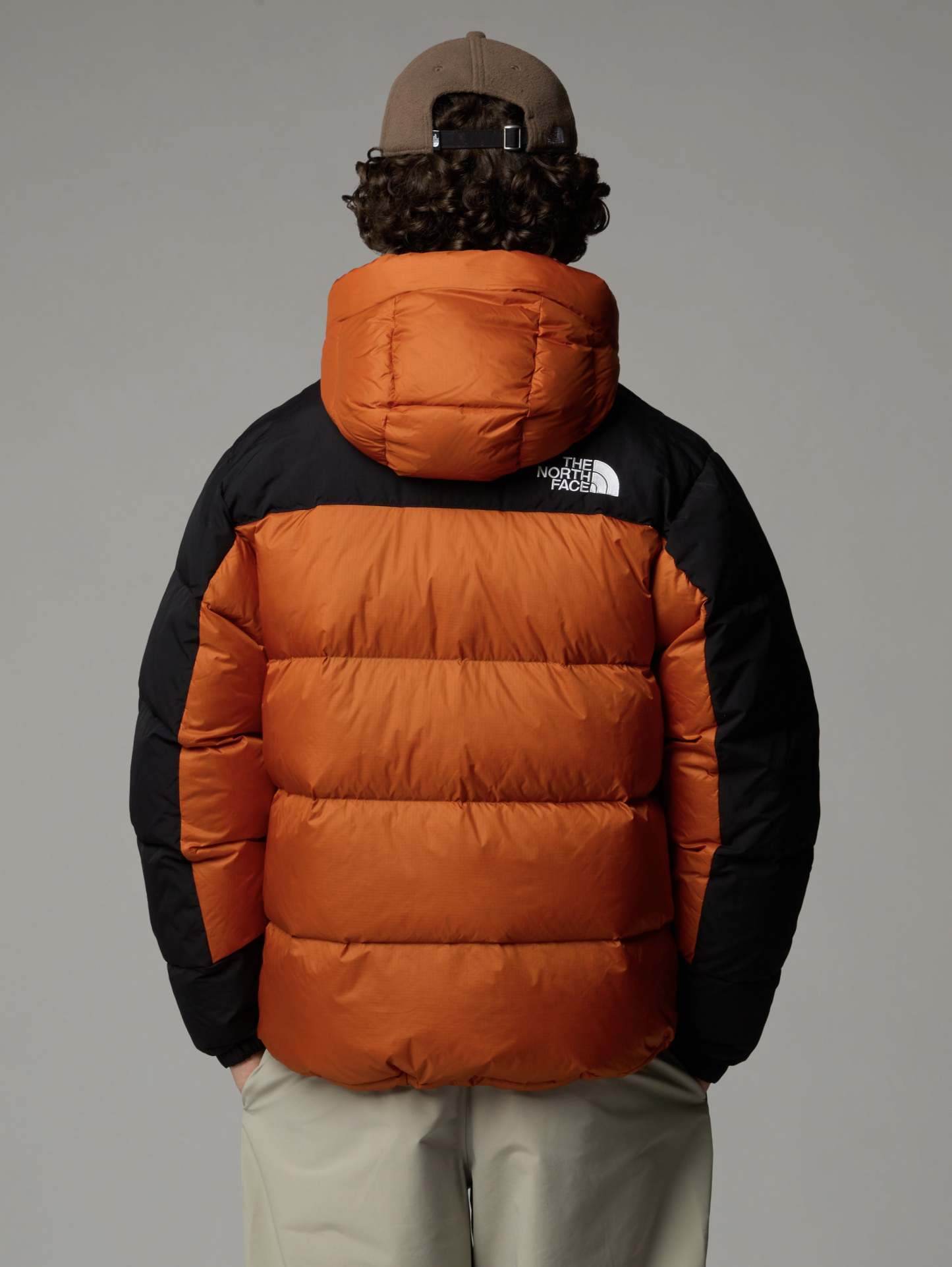 Color Block Himalayan Earth/Black Hooded Down Jacket