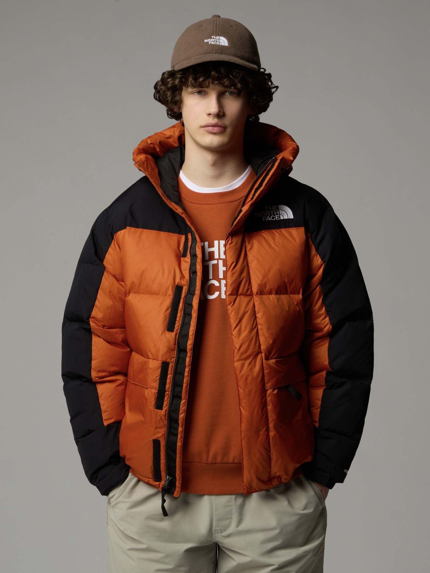 Color Block Himalayan Earth/Black Hooded Down Jacket