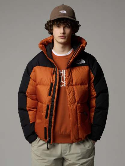 Color Block Himalayan Earth/Black Hooded Down Jacket