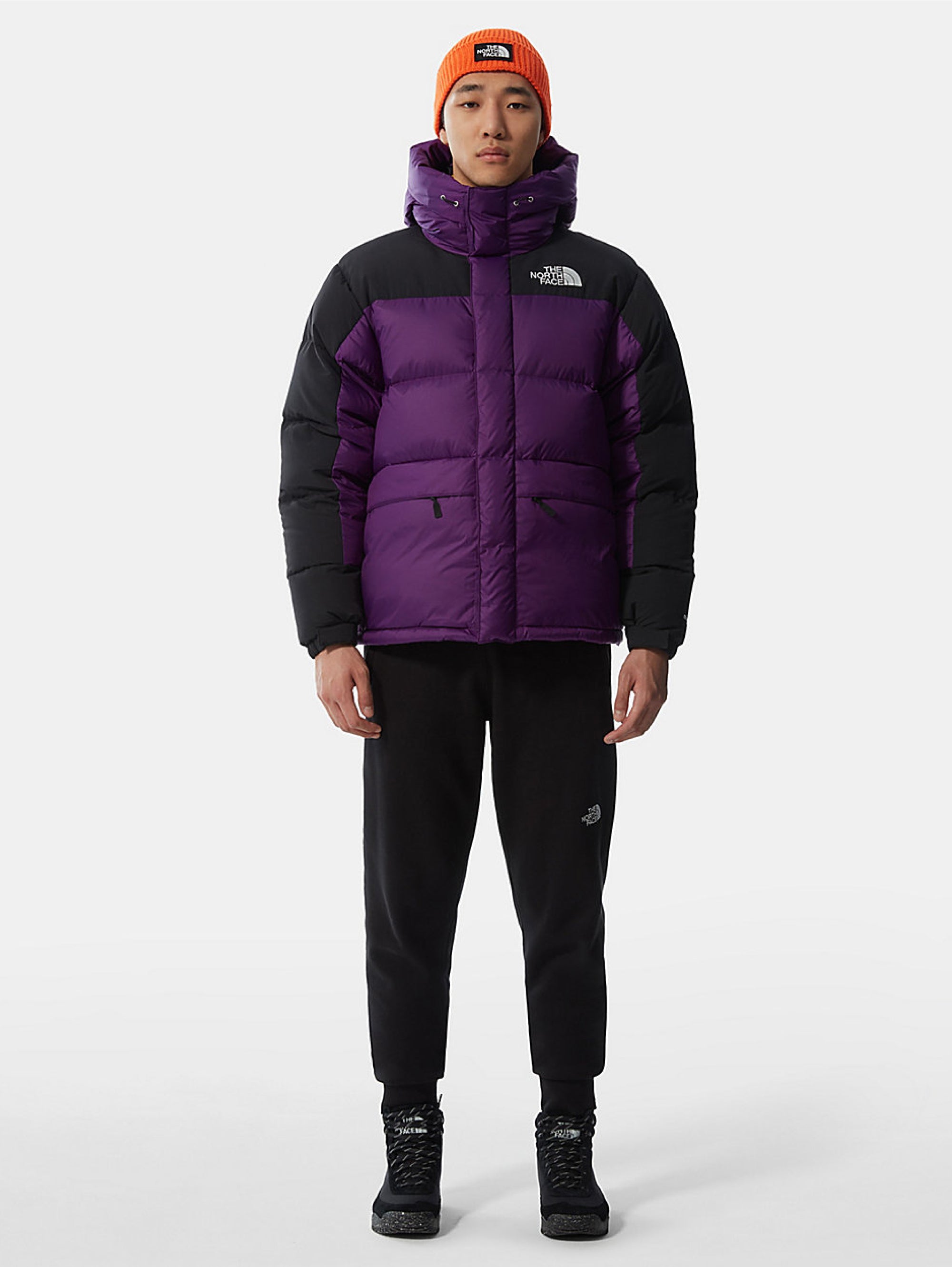 Color Block Purple / Black Down Jacket