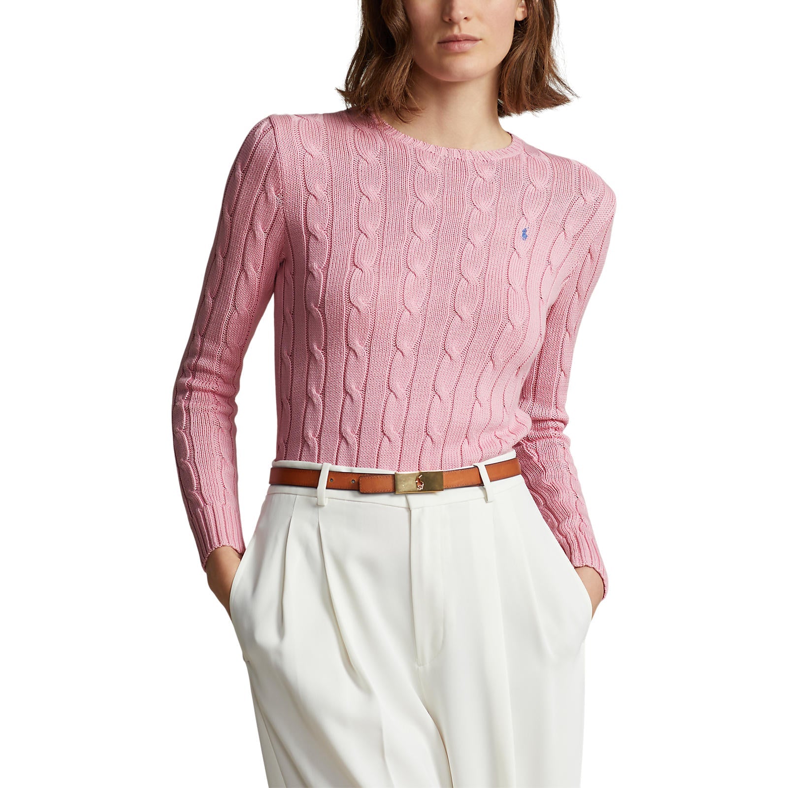 Polo Ralthtph Lauthtren - Julianna Cable-Knit Cotton Crewneck Sweater - Carmel Pink