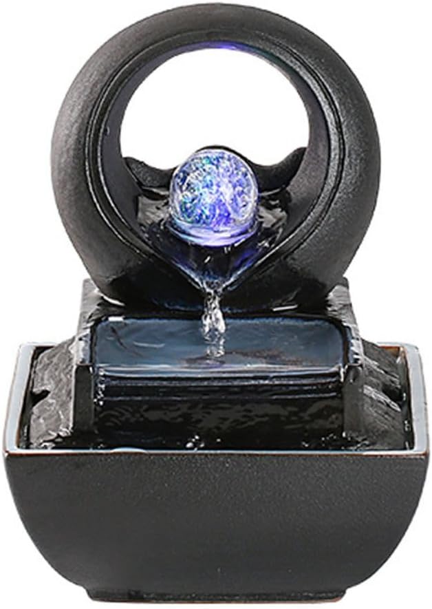 Ecqizer Ceramic Tabletop Fountain Indoor Outdoor Portable Tabletop Decorative/Feng Shui Ornament for Bringing Wealth